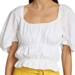 Derek Lam 10 Crosby White Elora Cotton‎ Puff Sleeve Top Sz 2